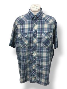 Wrangler Mens Short Sleeve Button-Up Shirt Vintage Western Style Plaid Cowboy XL